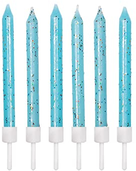 Anniversary House Pack of 12 Light Glitter Birthday Candles with Holders, 7.5 Centimeters, Celebration Cake Decoration, AHC191, Pale Blue