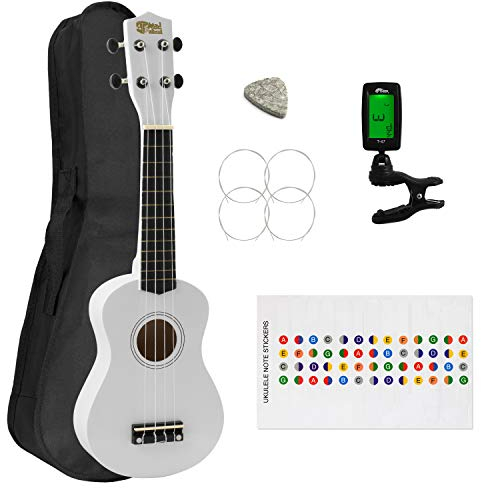 Mad About SU8-TU-WH Sopran-Ukulele für Anfänger, inkl. Tasche und Stimmgerät - Weiß