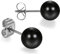 JewelryWe Schmuck Damen Ohrstecker, Elegant Edelstahl Imitation Perlen Kugel Ohrringe Gestüt Stecker Silber Schwarz 7mm für Frauen Mädchen