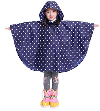 Freesmily Kids Stylish Rain Poncho Waterproof Rain Jacket Coat For Girls Boys (deep blue, S)