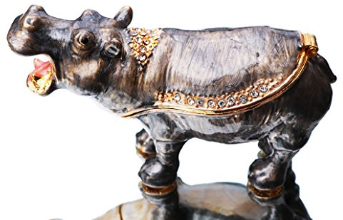 Walzer & F Cute hippo Schmuckkästchen Scharnier handbemalte Figur Sammlerstück Ring Halter mit Geschenk Box