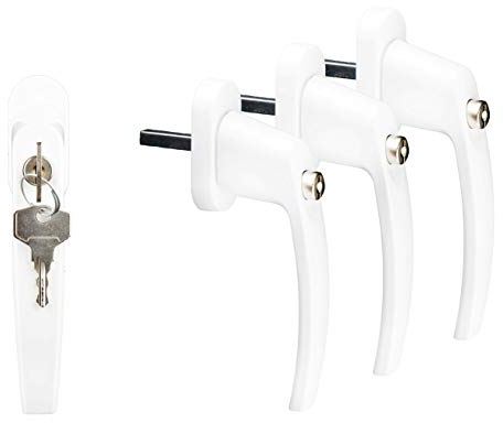 4x Fenstergriff abschließbar weiß (RAL 9016) – Fenstergriffe mit Kinder-Sicherung und Schloss – Sicherheitsfenstergriff (Stiftlänge 35mm) – Fenster-Schloss als Fenstersicherung