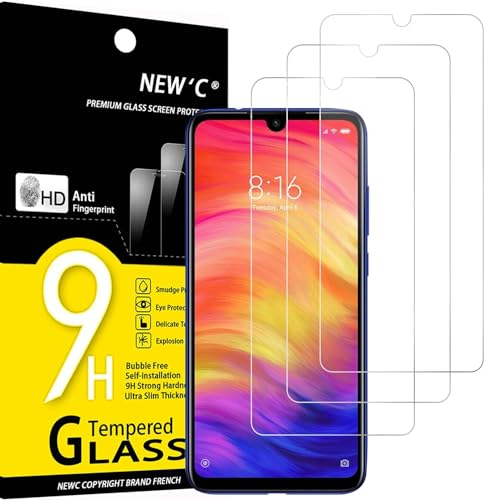NEW'C 3 Piezas, Protector Pantalla para Xiaomi Redmi Note 7, Redmi Note 7 Pro, Cristal templado Antiarañazos, Antihuellas, Sin Burbujas, Dureza 9H, 0.33 mm Ultra Transparente, Ultra Resistente