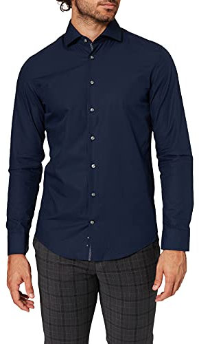 Seidensticker Herren Slim Fit Langarm Popeline Hemd, dunkelblau, 39