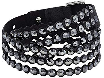 Swarovski Power Armband, Damenarmband aus Alcantara Fabric Material mit Schwarzen Kristallen, Auch Tragbar als Choker