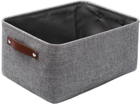 Mangata Faltbare Aufbewahrungskörbe mit Ledergriff, Verdicktes Canvas-Stoff Aufbewahrungsbox für Spielzeug, Kleidung, Zuhause, Wäsche (Grau, große)
