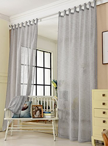 Laneetal 1 Stück Gardine, Vorhang transparent mit Ösen, Fensterschal Leinen Optik, Schlaufenschal Leinenvorhang im Landhausstil, für Wohnzimmer Kinderzimmer Schlafzimmer, 140 x 245 cm, Dunkelgrau