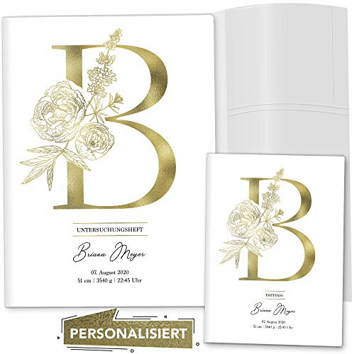 OLGS U-Heft und Impfpasshülle 3-teilig Set individualisiert Buchstabe Untersuchungsheft Hülle & Impfpasshülle Geschenkidee personalisierbar mit Namen, Geburtsdatum (Uhefthüllen, personalisiert, 18)