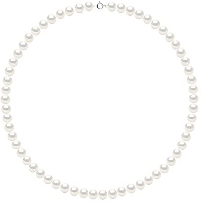 PEARLS & COLORS - Collier Véritables Perles de Culture d'Eau Douce Semi-Baroques - Coloris Blanc Naturel - Qualité AAA+ - Argent 925 Millièmes - Bijou Femme