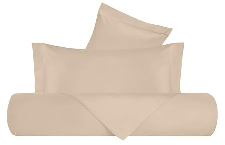 Vanità di Raso Set Copripiumino Matrimoniale, in Raso di Cotone, Sacco Copripiumino 200x250cm + 2 Federe 50x80cm, Made in Italy - Sabbia