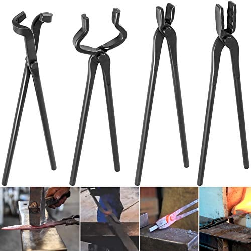 Schmiedzange Schmied Forge Werkzeugset Schmiedwerkzeug Schmied Amboss Werkzeugset - V-Bit Zange Wolf Kieferzange Flachzange Klingenzange (4 Stück)