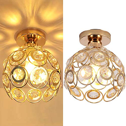 iDEGU 2 Piezas Lámparas de Techo Retro Colgante de Techo en Metal con Cristal Moderno Plafon Led Techo Creativa E27 Luz de Techo para Dormitorio Pasillo (20cm, Oro)
