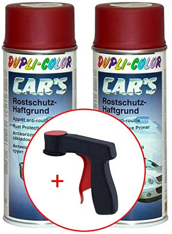 2x Duplicolor Car's Rallye Rostschutz-Haftgrund rot 400 ml. + 1 Spraydosen Handgriff