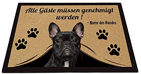 BAGEYOU Personalisierte Fußmatte mit Meinem Liebeshund Französische Bulldogge Alle Gäste Müssen Genehmigt Werden Bodenmatte 90 x 60 cm