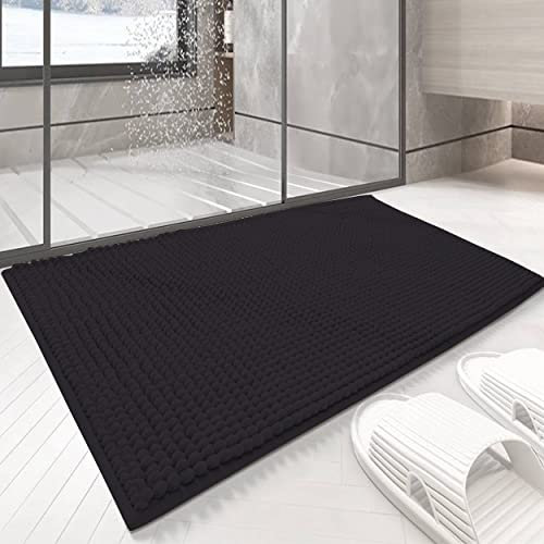 Dalina Textil - Alfombra De Baño,Cocina,Mascota,Alfombrilla De Baño,Antideslizante,Multifuncional,Felpa Microfibra Chenille,Suave,Cómoda Y Súper Absorbente (40x60cm, Negro)
