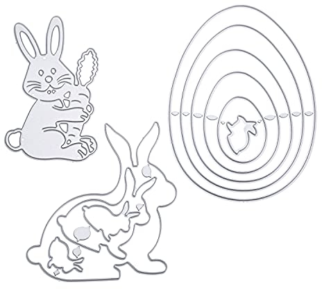 3 Stück Stanzschablone Set Stanzformen Hase Osterhasen Farbe Eier Schneiden Prägeschablonen Prägung Schablone Stanzschablonen für Easter Ostern DIY Scrapbooking Papier Karten Kunst Basteln Dekoration