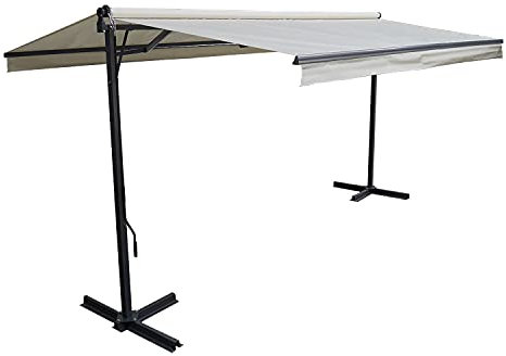 Happy Garden Store Double Pente Frene sur Pieds de Dimensions 3,95 x 3 m, Toile Beige et Structure Grise