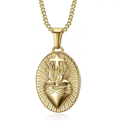 BOBIJOO Jewelry - Pendentif Coeur du Christ Collier Femme Acier Inoxydable Or