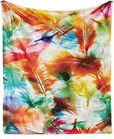 ABAKUHAUS Bunt Weiche Kuscheldecke Sofadecke, Puffy Dreamy Federn, Gemütlicher Plüsch für den Innen- und Außenbereich, 125 x 175 cm, Mehrfarbig
