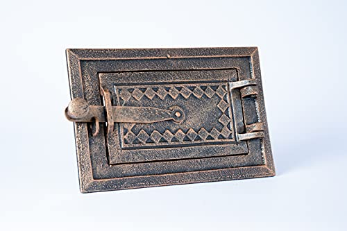 Euro Sezam - puerta de horno de cobre de hierro fundido - puerta de horno maciza y gruesa - puerta de horno de pizza - DZ067 - puerta simple con cerradura - 255x170 mm