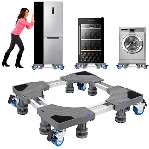 NIUXX Base Lavatrice Design a Doppio Tubo con 8 Piedi+4 Ruote per Lavatrice, Frigorifero e Asciugatrici, Base Regolabile per Lavatrice con Funzione di Assorbimento Degli Urti, Larghezza 53 a 68 cm