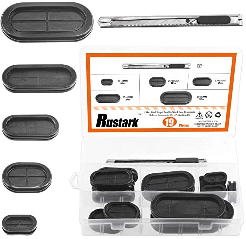 Rustark 20Pcs 5 Sizes Oval Closed Rubber Grommet Assortment Kit Double Sided Rubber Grommets Hole Plug for Wire Protection Electrical Appliance Cable Drill Hole Firewall
