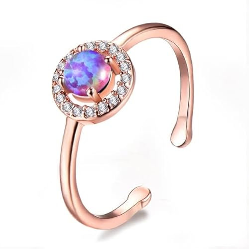 JSFJOFO Blau, Rosa, Weiß, Feueropal, Zirkonia, Roségold, Frauen, Verstellbarer Ring, Hochzeit, Schmuck, Geschenk