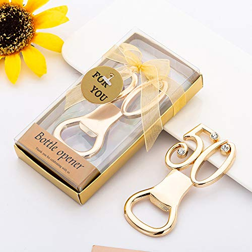 DRYEN 36 apribottiglie per 50° compleanno, per bomboniere per 50° compleanno, apribottiglie dorato con confezione regalo