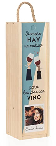 Wanapix | Coffret Vin en Bois Personnalisé avec Photo et Texte | Caisse Bois Vin | Coffret Cadeau Vin | Individuel - 11x38 x10,5 cm | Bouteille non incluse | 100% Personnalisé