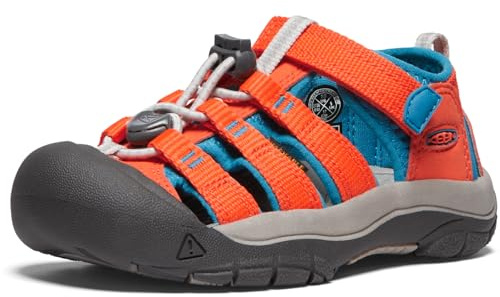 KEEN Unisex-Child Newport H2 Closed Toe Water Sandals, Safety Orange/Fjord Blue, 8 Little Kid