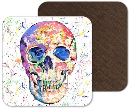 Dessous-de-verre en forme de tête de mort aquarelle, cadeau artistique, travail, bureau, salle à manger, thé, café (1)