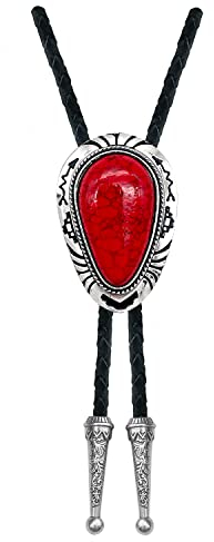 QUKE Stone Bolo Krawatte Native Western Cowboy Handmade Genunie Leder Bola Krawatte Krawatte für Herren Damen, rot