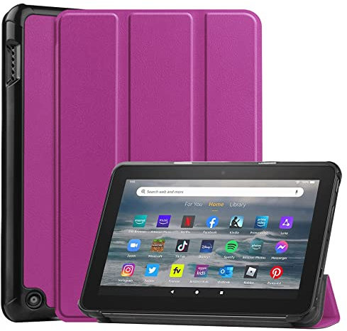 YBROY Funda para Amazon Fire HD 7 2022 Tablet, con Soporte Fnción y Auto Sueño/Estela, Ultra-Thin PU Leather Flip Case, Carcasa para Amazon Fire HD 7 2022.(Violeta)