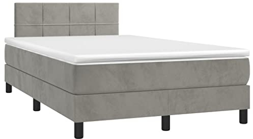 vidaXL Boxspringbett mit Matratze LED Doppelbett Polsterbett Bett Bettrahmen Lattenrost Bettgestell Hotelbett Schlafzimmerbett Hellgrau 120x200cm Samt