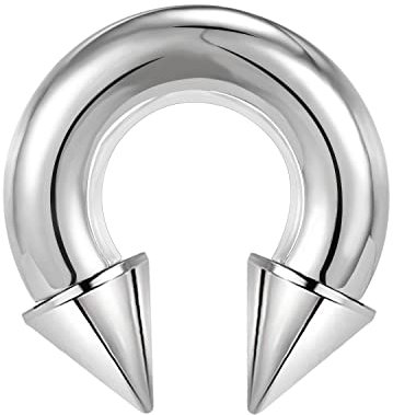 ZS Chirurgenstahl Spike Hufeisen Circular Barbell Ringe, 00G 0G 2G 4G 6G 8G 12G 16G Dick PA Rings, CBR Nasenring Septum Ohr Piercing Körperschmuck (Silber,00G,19mm)