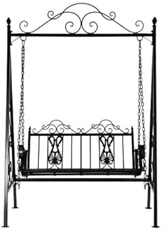 DRW Banco balancin Columpio de forja de 2 plazas 200X100X75 cm Mesa y Cristal de 5 mm