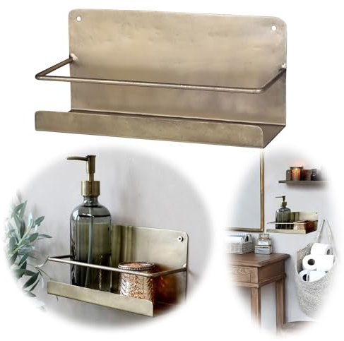 LS-LebenStil Exklusives Vintage Wandregal Messing 24x11cm Gold Bad Küchen-Regal Wandboard