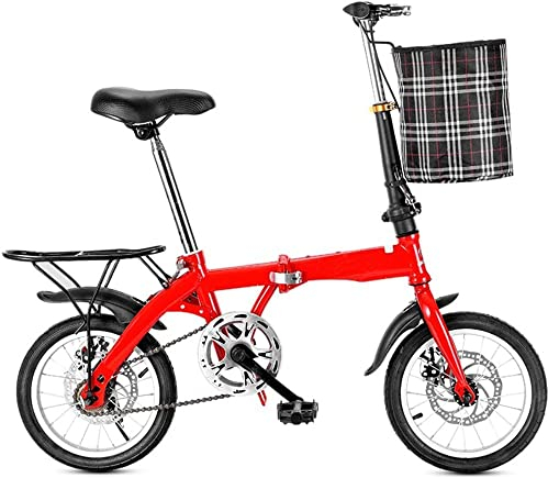 ZLYJ 14/16-Zoll Faltrad, Doppelscheibenbremsen Vorne Und Hinten, Rahmen Aus Kohlenstoffstahl, Single Speed Erwachsenenfahrrad, Superleichtes Studenten-Faltrad A,16inch