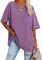 WINKEEY Camisa de Manga Corta de Color sólido para Mujer Camiseta básica Suelta de Verano Cuello en V Casual tee Tops (Morado,L)