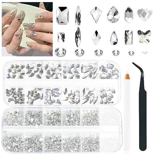 2680Stk Glitzersteine Gesicht Selbstklebend Klein, Kristallrhinestones Mit Glitzersteine Runde Gems, Nagelkunst Strass Nagel Steinchen, Nagel Steine Kristall Klar für Nägel Pick Up Stift+ Pinzette