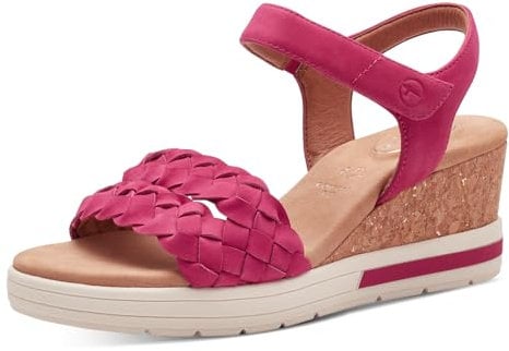 Tamaris Comfort 8-88308-42 558 Fuxia Nubuc Wedge Plateau Sandale Komfortable Mehrweite Alltagsschuh Festlich Elegant, Sandalias con cuña Mujer, Fucsia, 37 EU Ancho