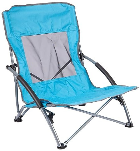 1x Light Blue Steel Folding Beach Chair - Low Lightweight Portable Outdoor Camping Garden Fishing Adults Sun Lounger Seat - By Redwood