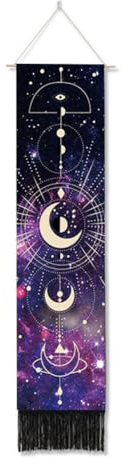 Ricemru Schmal Wandteppich Sonne Mond Sterne Wandbehang Mysteriöser Galaxie Weltall Universum Meditation Yoga Mandala Wandtuch Tapestry Wandkunst Wanddekoration