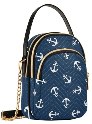 Crossbody Taschen für Frauen Weiß Anker auf Blau Damen Crossbody Taschen PU Leder Handtaschen Kleine Umhängetasche mit verstellbarer Multi Pocket, A1494, Small