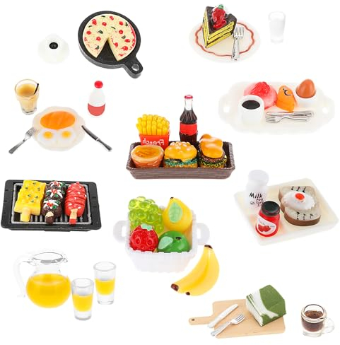 cobee Miniatur Essen Und Trinken, 50 Teiliges 1:12 Puppenhaus Miniatur Lebensmittel Puppenhaus Zubehör Puppenhaus Essen Puppenzubehör Spielgeschirr Mini Küche kleine Kuchendekoration