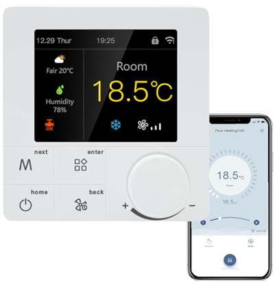 Qiumi Smart WiFi Knob Termostato de Color Aire Acondicionado con 4 Tubos, Funciona con Alexa Google Home, 95~240V AC