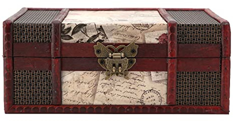 Ejoyous Schatztruhe Holz mit Schloss, Kleine Vintage Schatzkiste Koffer Truhe Deko Holzkiste mit Deckel Mini Schatztruhe Holztruhe für Dekoration und Aufbewahrung (Briefmarken