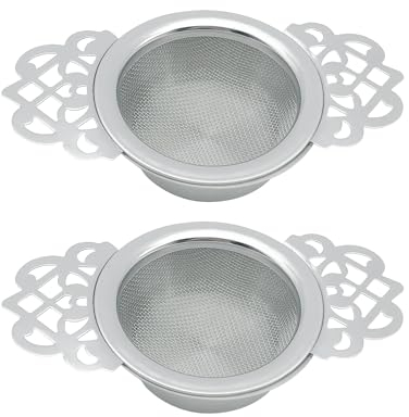 2 coladores de té con cuenco, colador de acero inoxidable para té suelto, infusor de té, infusor de doble mango, mini colador de malla fina, adecuado para la filtración de té suelto, café, leche de