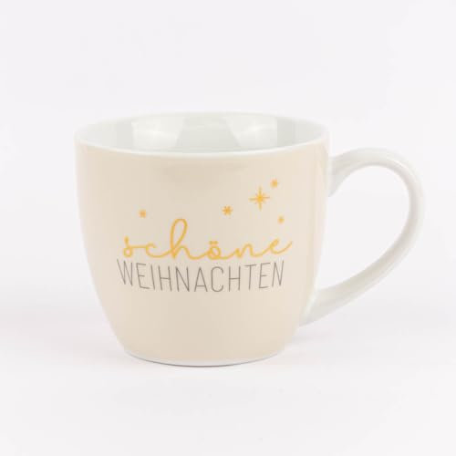 La Vida Maxi Tasse aus Porzellan schöne Weihnachten Sterne beige gold grau 400ml