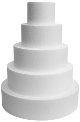 Cake Company Torten Dummy Set 5 Etagen | 40cm hohe, hochwertige Styropor Torte | Deko-Torte ⌀ 30,25,20,15,10cm - 8cm Hoch | weiß (5 Stöckig) Set 23
